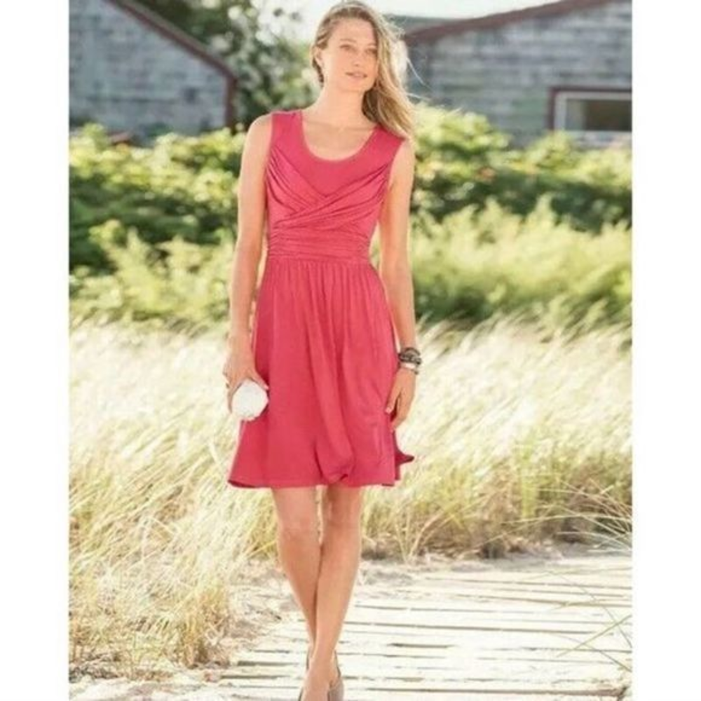 Sundance Vida Coral Pink Sleeveless Criss Cross Ruched Jersey Swing Dress Size 6